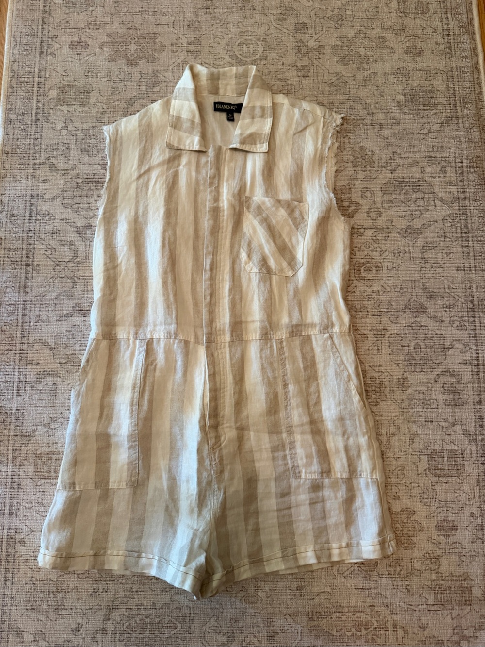 Blank NYC Cream Striped Sleeveless Linen Romper